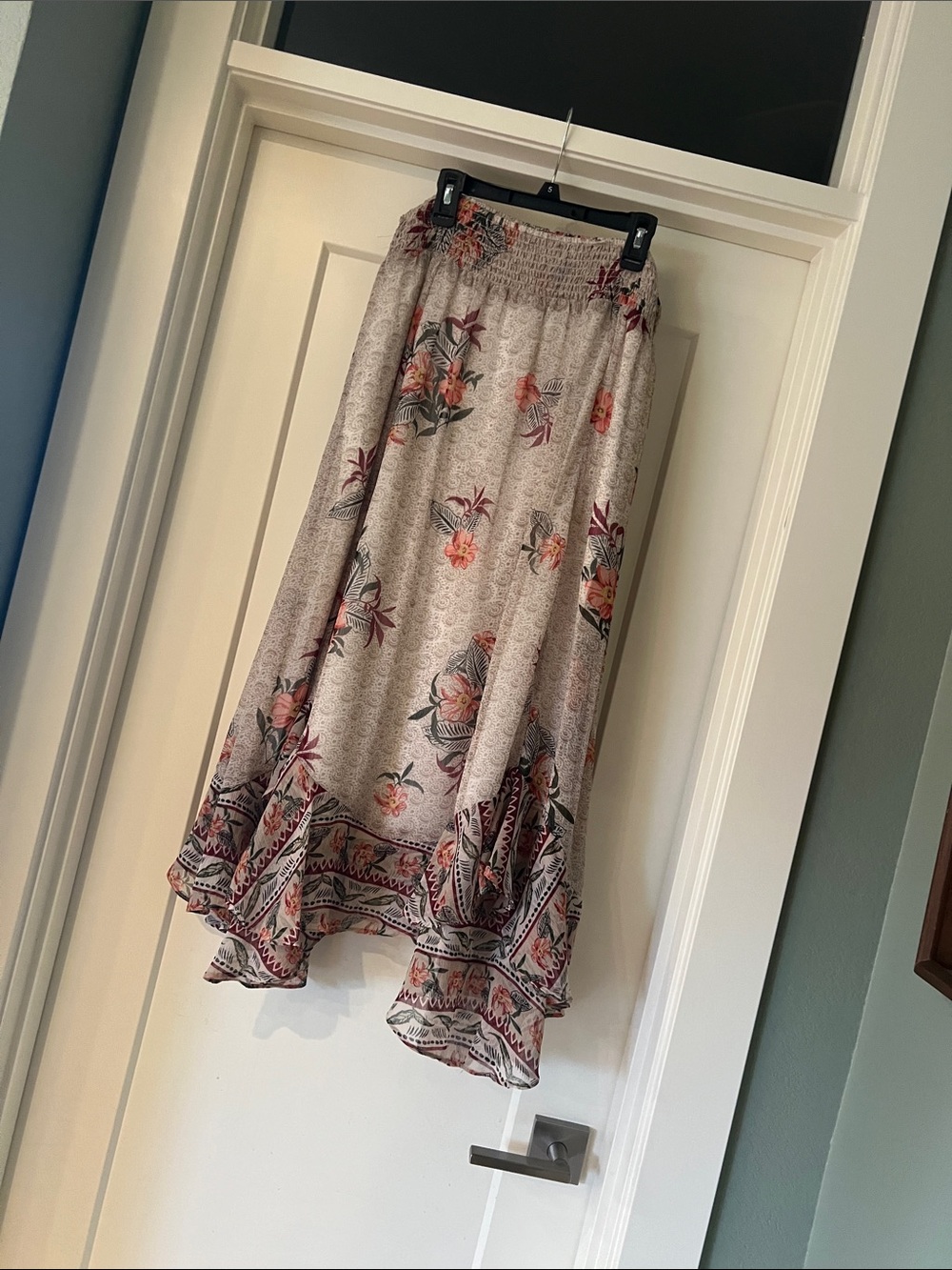 Style & Co. Cream Floral High-Low Maxi Skirt with Pink & Green Accents
